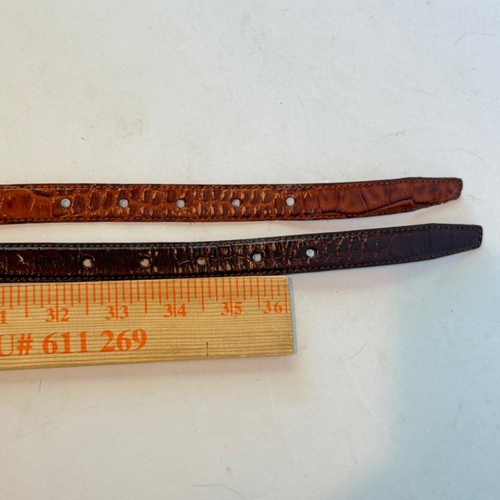 Fossil Croc Embossed Belts Womens Large Brown Set of 2 Good Skinny Leather - Picture 10 of 10